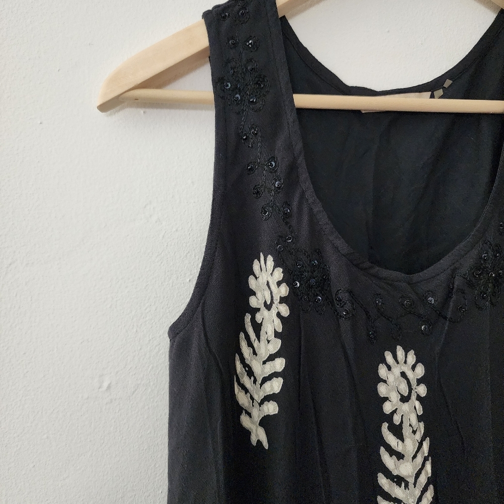 Soft Surroundings | Black & Tan Flowy Maxi Summer Dress - Picture 4 of 7